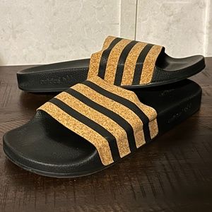 adidas Black and Cork Slide Sandals